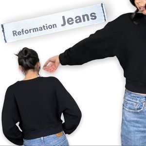 Reformation Hunter Classic Cropped Sweatshirt Size L Black